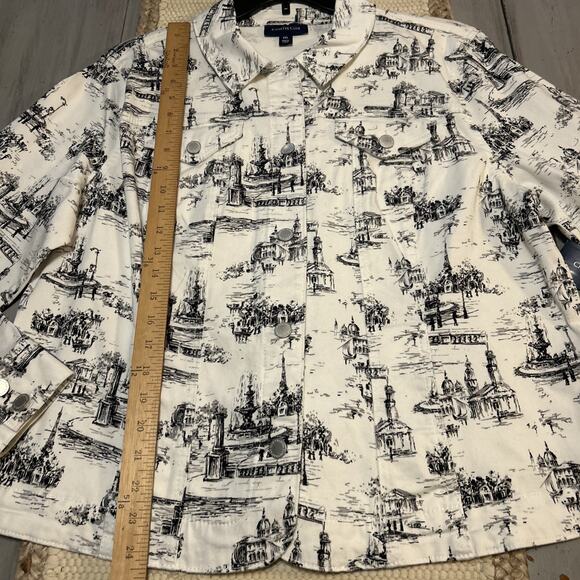 NWT White Black Paris City Print Charter Club Denim Jacket Button Front Sz XXL - Picture 8 of 11